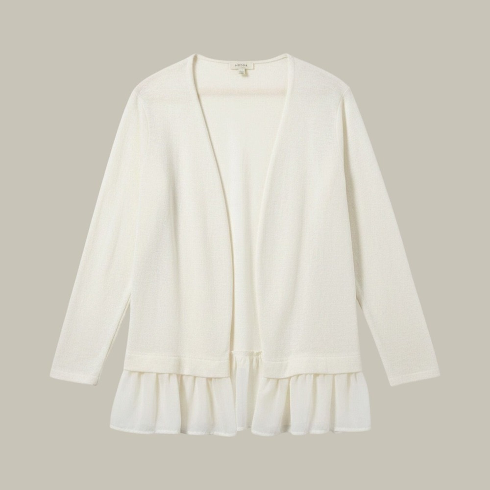 Umgee Cardigan Women Small Cream White Ruffle Hem Open Front Boho C0405